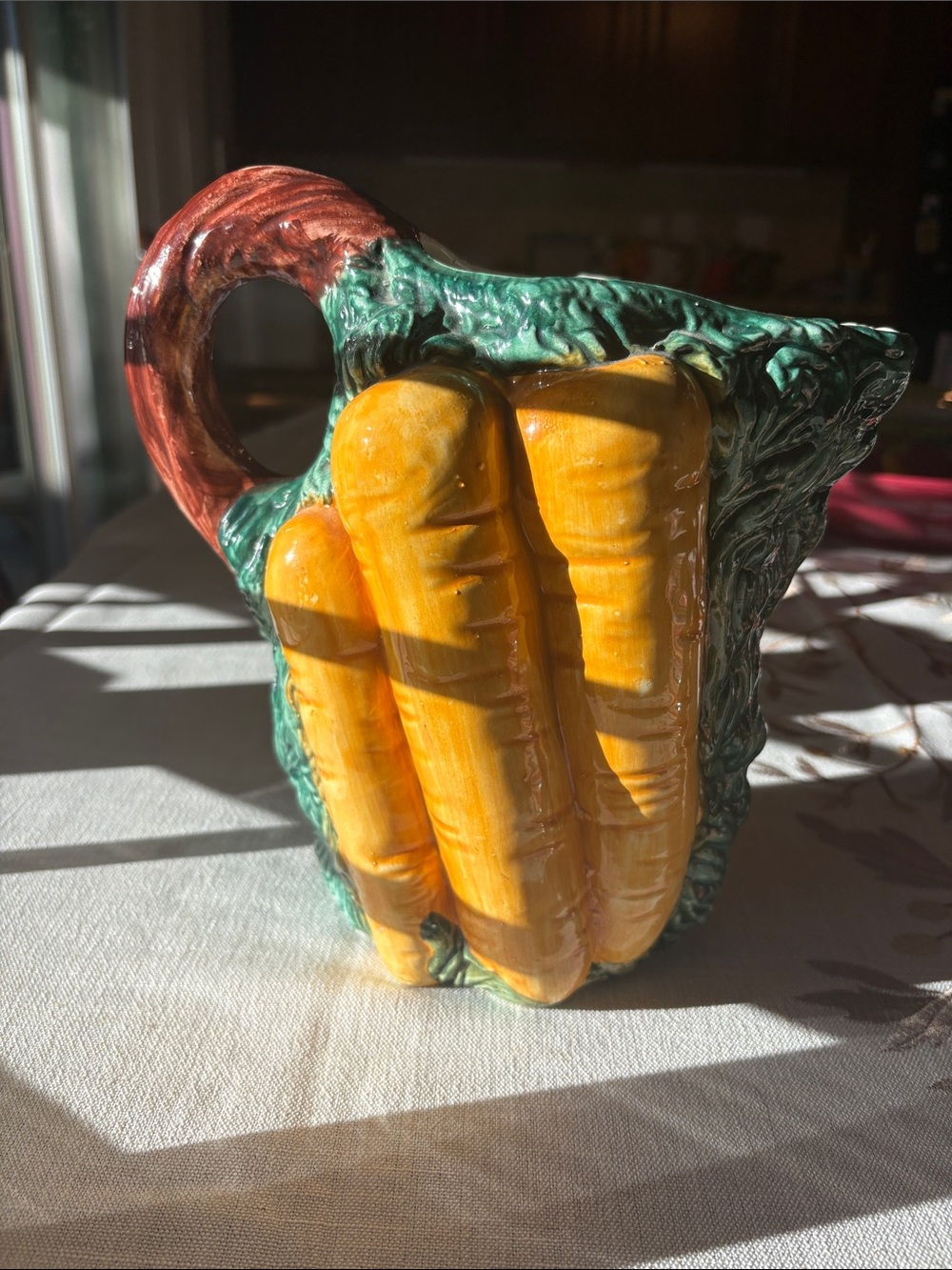 Vintage Italian Majolica Carrot Pitcher of Bassano